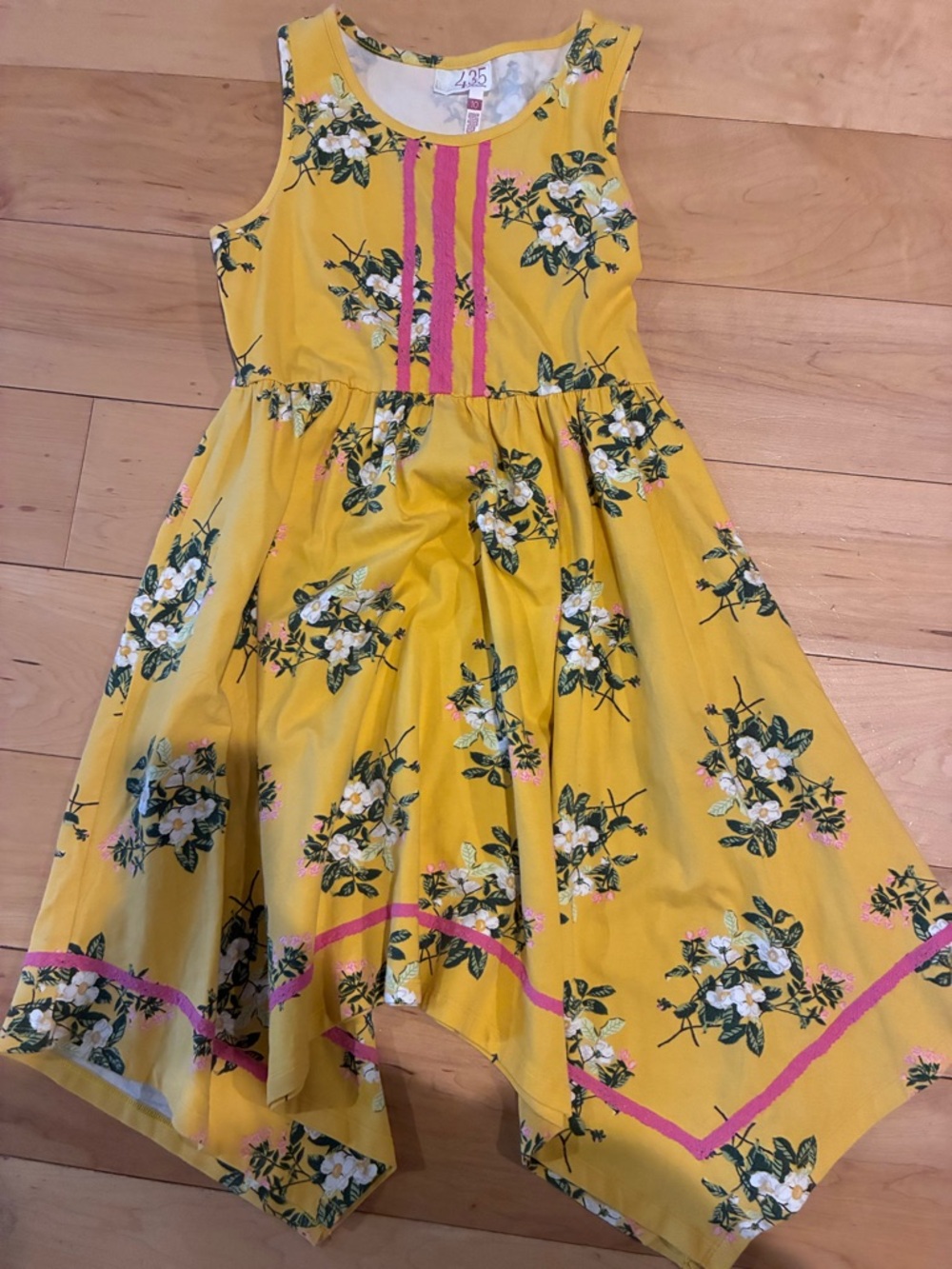 Girls' Yellow Floral Handkerchief Hem Dress